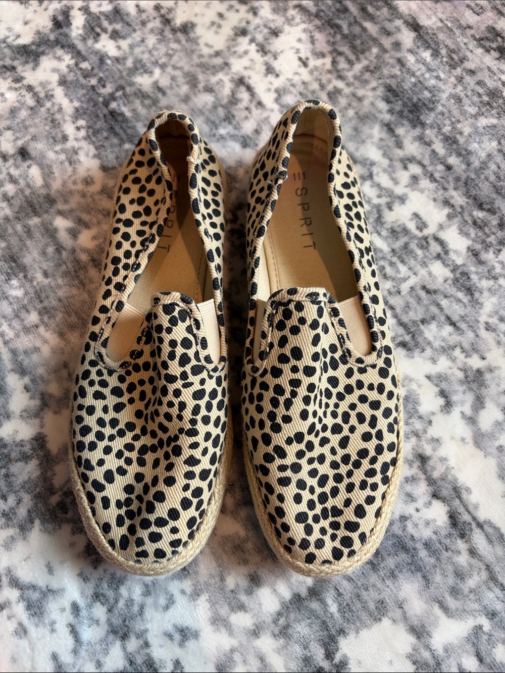 Esprit Tan Espadrilles with Black Polka Dot Print
